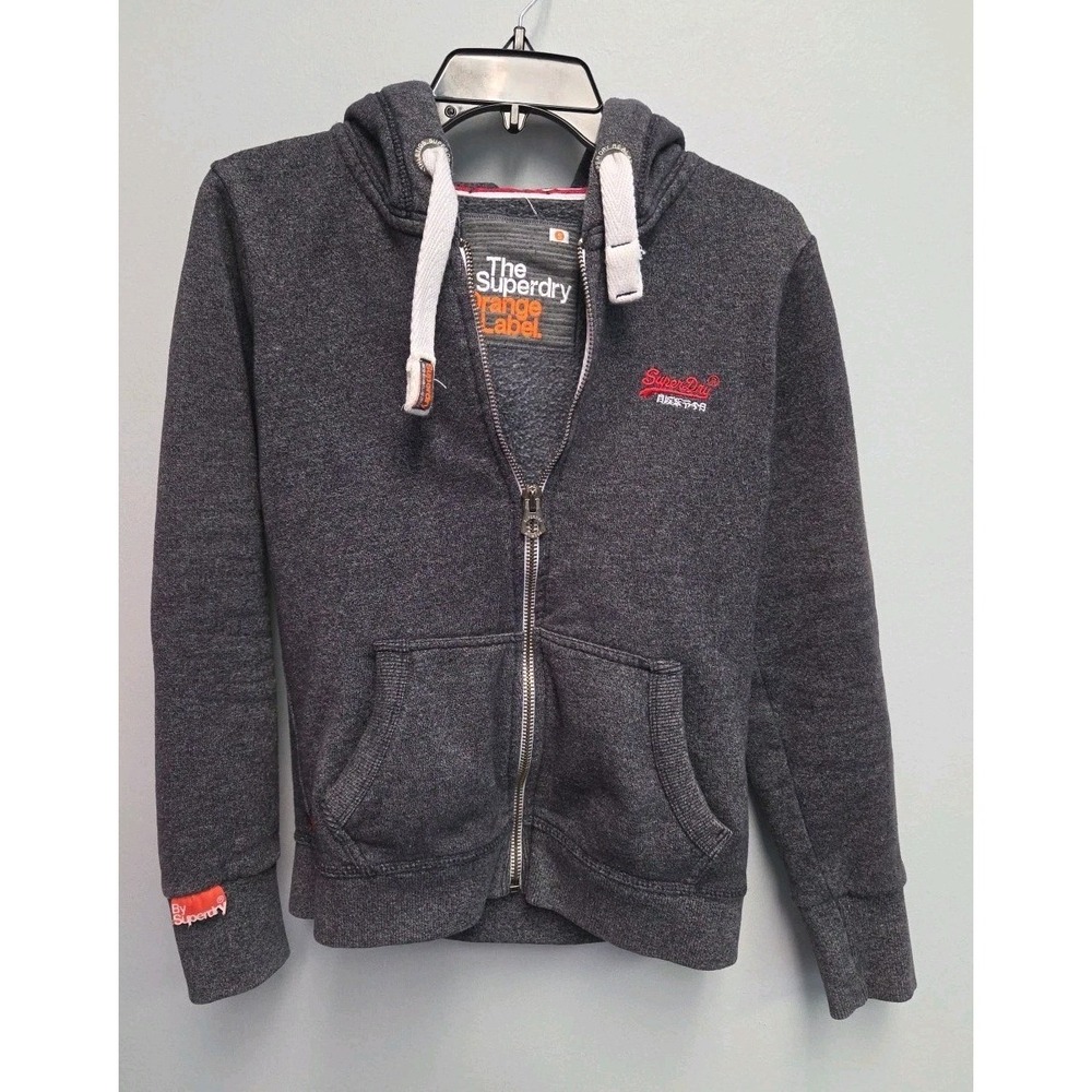 The Superdry Orange Label Sz S Gray Zip-Up Hoodie Cotton Blend Sweatshirt